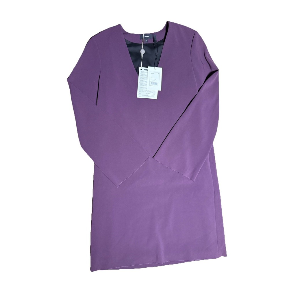 Theory Ulyssa Raisin Purple Regent Long Sleeve Crepe Dress Womens Size S NWT